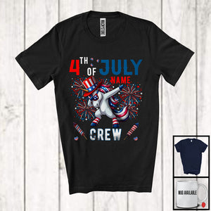 MacnyStore - Personalized Custom Name 4th Of July Crew, Joyful Dabbing Unicorn American Flag, Patriotic Group T-Shirt