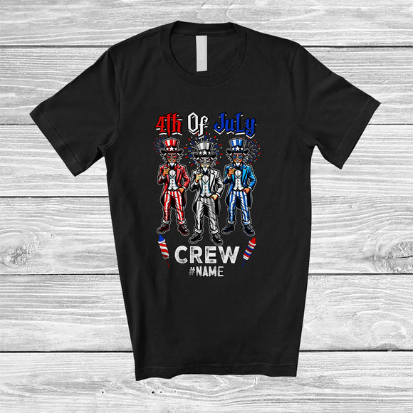 MacnyStore - Personalized Custom Name 4th Of July Crew; Joyful Three Uncle Sam Fireworks; Patriotic T-Shirt