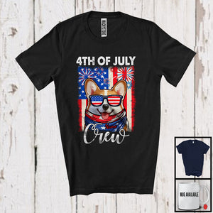 MacnyStore - Personalized Custom Name 4th Of July Crew, Lovely Corgi Owner Lover, American Flag Patriotic T-Shirt