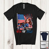 MacnyStore - Personalized Custom Name 4th Of July, Lovely American Flag Girl, Fireworks Patriotic Group T-Shirt