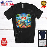 MacnyStore - Personalized Custom Name 4th Of July, Lovely Summer Vacation Australian Shepherd On Beach T-Shirt