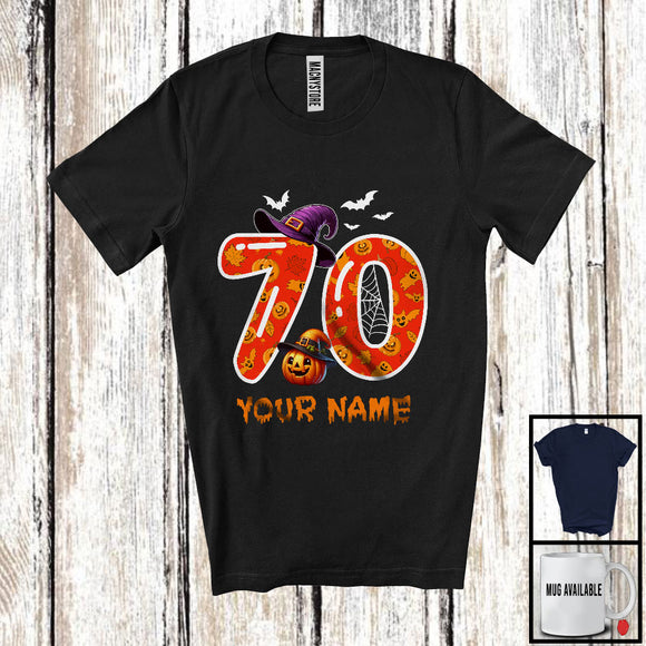 MacnyStore - Personalized Custom Name 70th Birthday; Scary Carved Pumpkin Halloween; Family Group T-Shirt