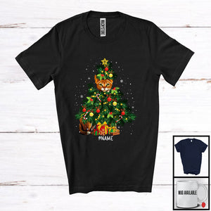 MacnyStore - Personalized Custom Name Abyssinian Cat Christmas Tree Cosplay; Joyful Family Group; Snowing T-Shirt