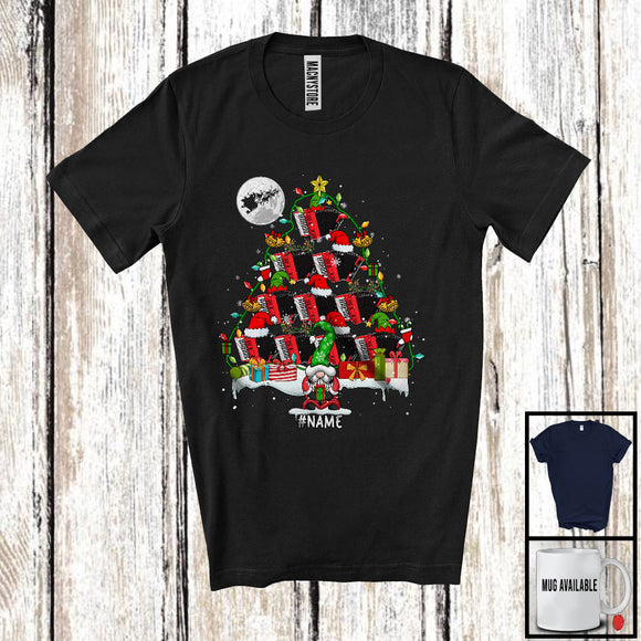 MacnyStore - Personalized Custom Name Accordion Christmas Tree; Lovely Gnome Musical Instruments Player T-Shirt