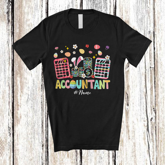 MacnyStore - Personalized Custom Name Accountant; Colorful Easter Flowers Bunny; Proud Jobs Family Group T-Shirt