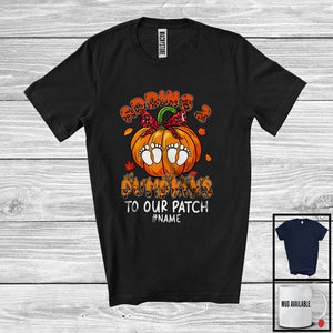 MacnyStore - Personalized Custom Name Adding 2 Pumpkins To Our Patch; Lovely Thanksgiving Leopard Pregnancy T-Shirt