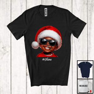 MacnyStore - Personalized Custom Name African Boy Face Santa; Lovely Christmas Pajama; Afro African Family T-Shirt