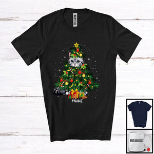 MacnyStore - Personalized Custom Name American Shorthair Cat Christmas Tree Cosplay; Joyful Family; Snowing T-Shirt