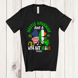 MacnyStore - Personalized Custom Name American Wee Bit Irish; Joyful St. Patrick's Day Shamrock Flag; Family T-Shirt