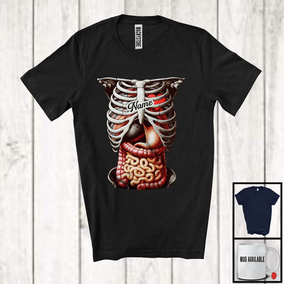 MacnyStore - Personalized Custom Name Anatomy Skeleton Rib Intestine; Creepy Halloween Human Cosplay T-Shirt