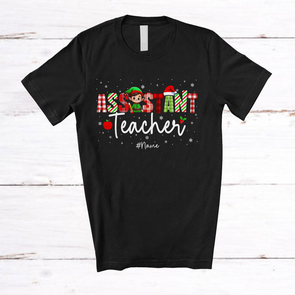 MacnyStore - Personalized Custom Name Assistant Teacher; Amusing Christmas Plaid Elf; Assistant Teacher Squad T-Shirt