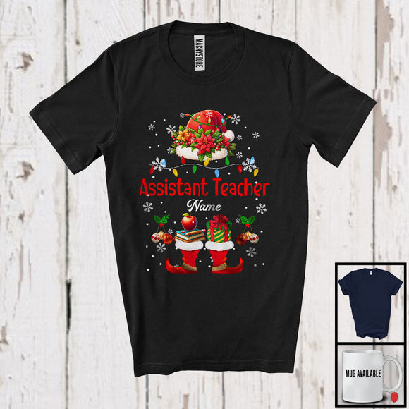MacnyStore - Personalized Custom Name Assistant Teacher, Joyful Christmas Lights Santa Book, Jobs Careers T-Shirt