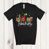 MacnyStore - Personalized Custom Name Assistant Teacher; Lovely Christmas Plaid Green Santa Hand; Jobs Careers T-Shirt