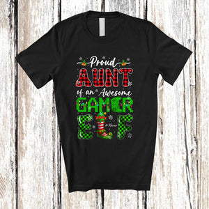 MacnyStore - Personalized Custom Name Aunt Of An Awesome Gamer Elf; Proud Mother's Day Christmas Plaid T-Shirt