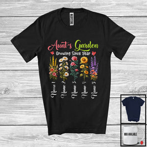 MacnyStore - Personalized Custom Name Aunt's Garden Growing Since Year, Lovely Mother's Day Sunflower T-Shirt