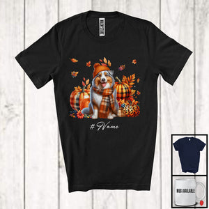 MacnyStore - Personalized Custom Name Australian Shepherd Plaid Pumpkins; Thanksgiving Fall Leaves T-Shirt