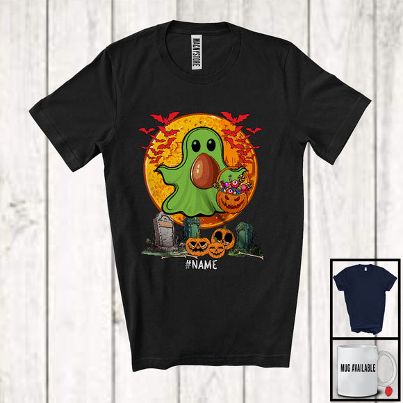 MacnyStore - Personalized Custom Name Avocado Ghost Boo Costume; Horror Halloween Moon Fruit Vegan T-Shirt