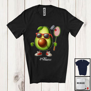 MacnyStore - Personalized Custom Name Avocado Playing Badminton, Lovely Fruit Vegan Badminton Sport Player T-Shirt