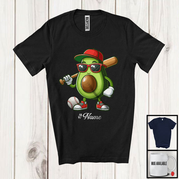 MacnyStore - Personalized Custom Name Avocado Playing Baseball, Lovely Fruit Vegan Baseball Sport Player T-Shirt