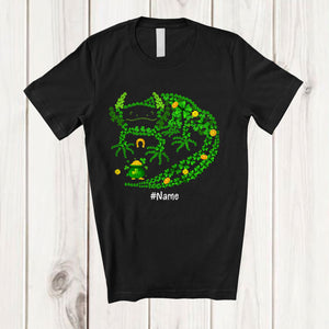 MacnyStore - Personalized Custom Name Axolotl Shape Shamrock; Adorable St. Patrick's Day Gold Pot; Animal T-Shirt