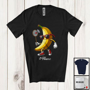 MacnyStore - Personalized Custom Name Banana Playing Badminton, Lovely Fruit Vegan Badminton Sport Player T-Shirt