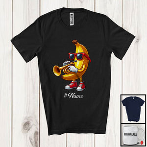 MacnyStore - Personalized Custom Name Banana Playing Trumpet, Lovely Fruit Vegan Trumpet Musical Instrument T-Shirt