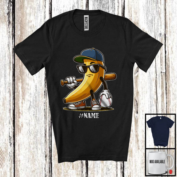 MacnyStore - Personalized Custom Name Banana Sunglasses Playing Baseball, Lovely Baseball Player Team T-Shirt