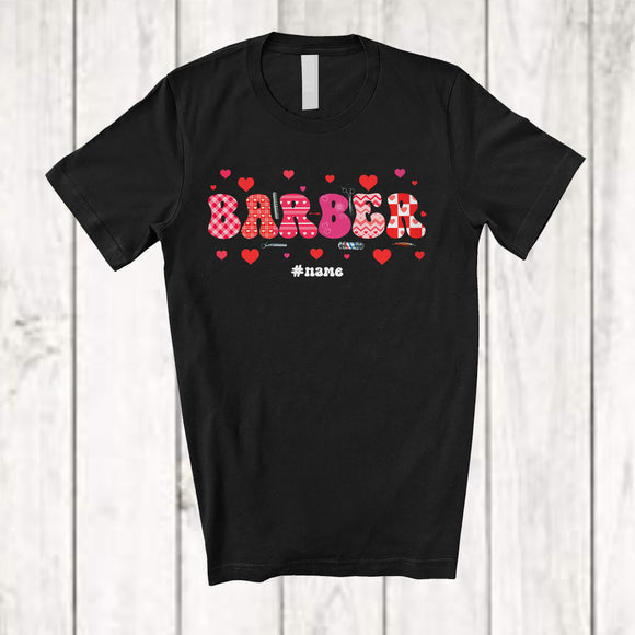 MacnyStore - Personalized Custom Name Barber; Amazing Valentine Plaid Hearts; Barber Proud Jobs T-Shirt