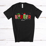 MacnyStore - Personalized Custom Name Barber; Amusing Christmas Plaid Elf; Barber Careers Jobs Squad T-Shirt