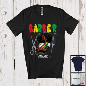MacnyStore - Personalized Custom Name Barber, Proud Juneteenth Afro Girl Women, Black African American T-Shirt