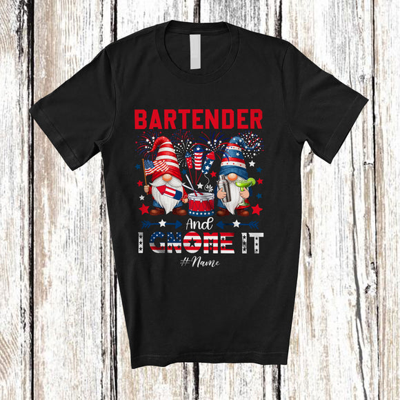 MacnyStore - Personalized Custom Name Bartender And I Gnomes It; Joyful 4th Of July Patriotic Gnome; Family T-Shirt