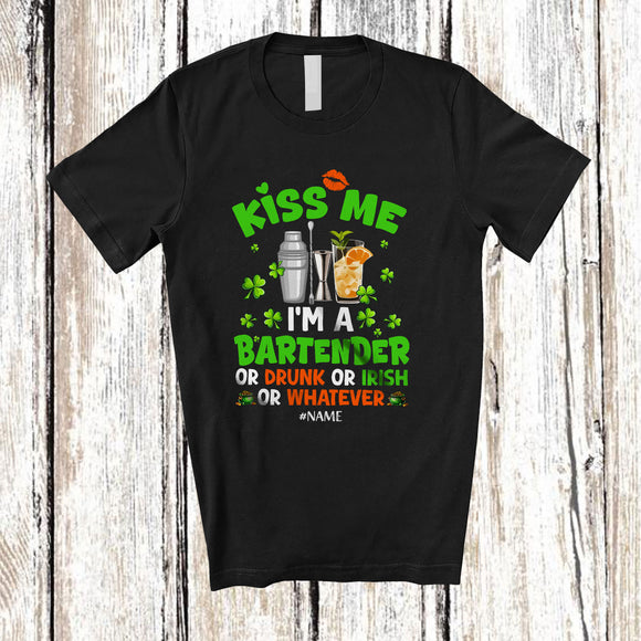 MacnyStore - Personalized Custom Name Bartender Or Drunk Irish; Happy St. Patrick's Day Shamrock; Drinking T-Shirt