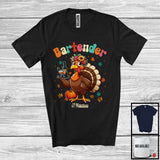 MacnyStore - Personalized Custom Name Bartender; Adorable Thanksgiving Turkey Flowers; Working Jobs Proud T-Shirt