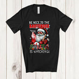 MacnyStore - Personalized Custom Name Be Nice To The Bartender; Amusing Christmas Santa Naughty; Family T-Shirt