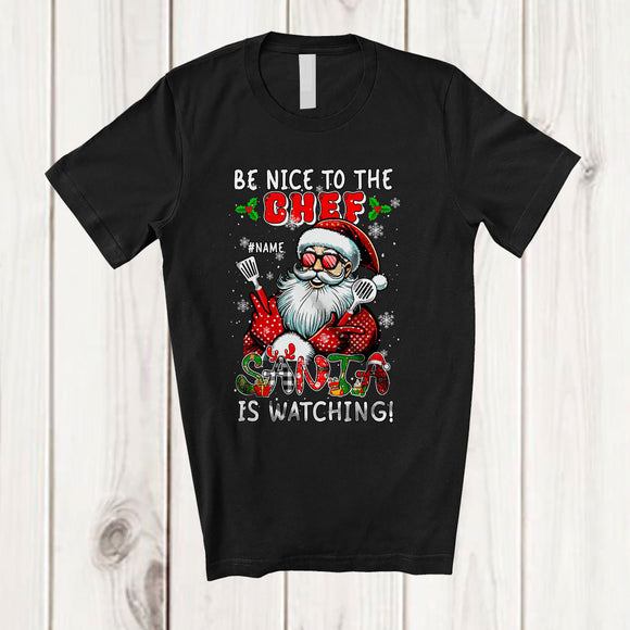 MacnyStore - Personalized Custom Name Be Nice To The Chef; Amusing Christmas Santa Naughty; Family T-Shirt