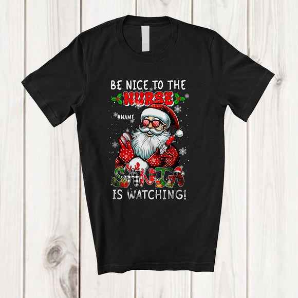 MacnyStore - Personalized Custom Name Be Nice To The Nurse; Amusing Christmas Santa Naughty; Family T-Shirt