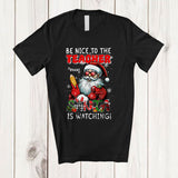 MacnyStore - Personalized Custom Name Be Nice To The Teacher; Amusing Christmas Santa Naughty; Family T-Shirt