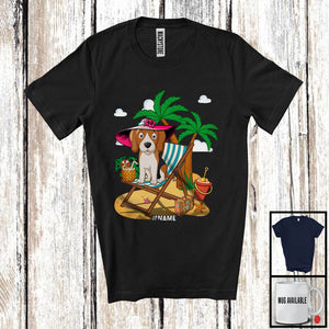 MacnyStore - Personalized Custom Name Beagle On Beach, Lovely Summer Vacation Palm Tree, Family T-Shirt