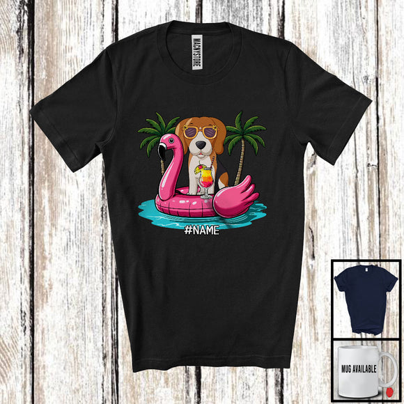 MacnyStore - Personalized Custom Name Beagle On Flamingo Float; Lovely Summer Hawaii Pool Beach T-Shirt