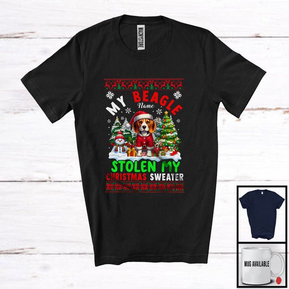 MacnyStore - Personalized Custom Name Beagle Stolen My Christmas Sweater; Amazing X-mas Santa Snow T-Shirt