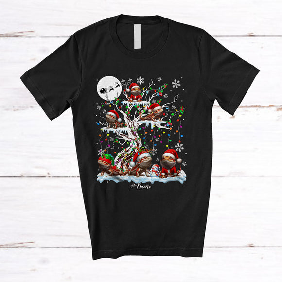 MacnyStore - Personalized Custom Name Bearded Dragon On Christmas Tree; Amusing X-mas Snow Lights; Animal Lover T-Shirt