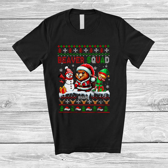 MacnyStore - Personalized Custom Name Beaver Squad; Amazing Christmas Sweater Snowman Dabbing Elf; Animal T-Shirt