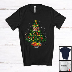 MacnyStore - Personalized Custom Name Bengal Cat Christmas Tree Cosplay; Joyful Family Group; Snowing T-Shirt