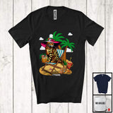 MacnyStore - Personalized Custom Name Bengal Cat On Beach, Lovely Summer Vacation Kitten Palm Tree T-Shirt