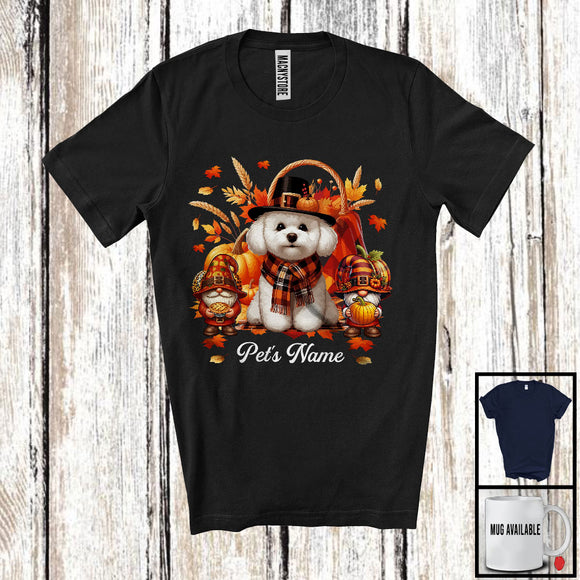MacnyStore - Personalized Custom Name Bichon Frise Gnomes, Lovely Thanksgiving Fall Leaves, Pumpkins T-Shirt