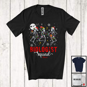 MacnyStore - Personalized Custom Name Biologist Squad; Joyful Christmas Three Dancing Skeletons; Dancer T-Shirt