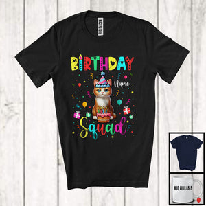 MacnyStore - Personalized Custom Name Birthday Squad; Joyful Birthday Cake Cat; Family Group T-Shirt