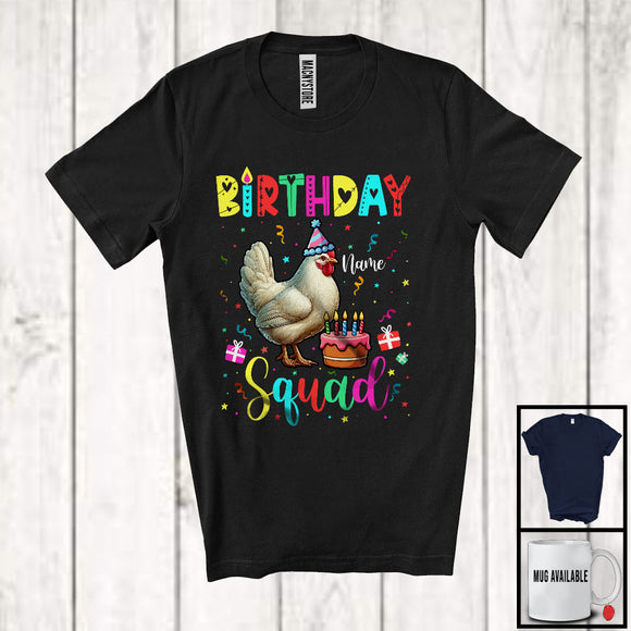 MacnyStore - Personalized Custom Name Birthday Squad; Joyful Birthday Cake Chicken; Family Group T-Shirt