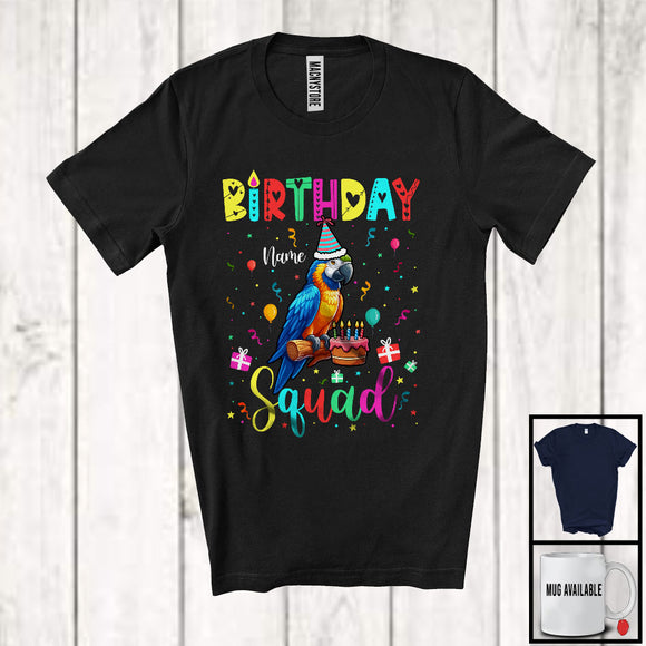 MacnyStore - Personalized Custom Name Birthday Squad; Joyful Birthday Cake Macaw; Family Group T-Shirt