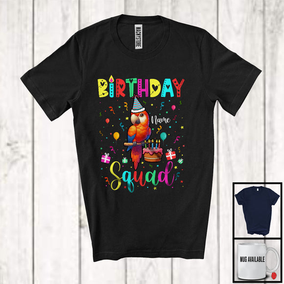 MacnyStore - Personalized Custom Name Birthday Squad; Joyful Birthday Cake Parrot; Family Group T-Shirt